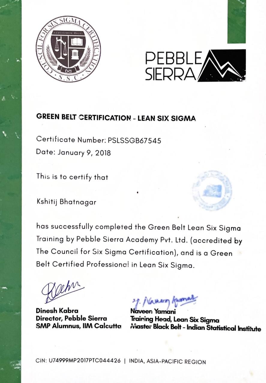 Lean Six Sigma Green Belt certificate