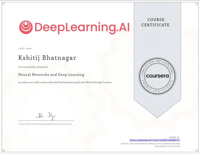 Neural Networks & Deep Learning certificate