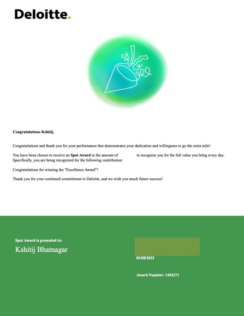 4× Spot Awards certificate